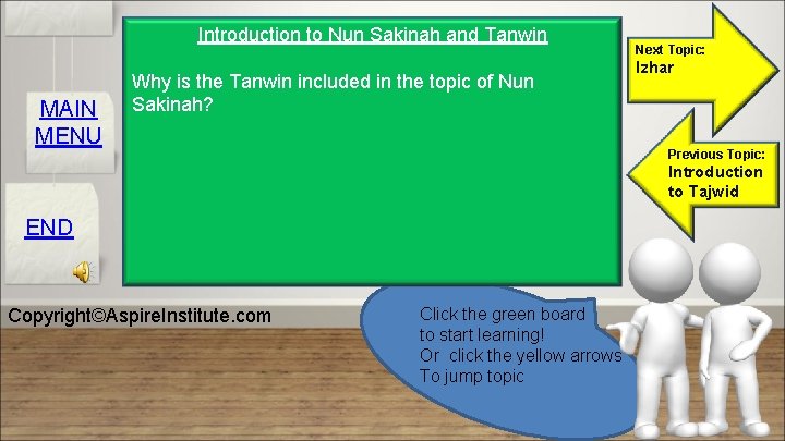 Introduction to Nun Sakinah and Tanwin MAIN MENU Why is the Tanwin included in