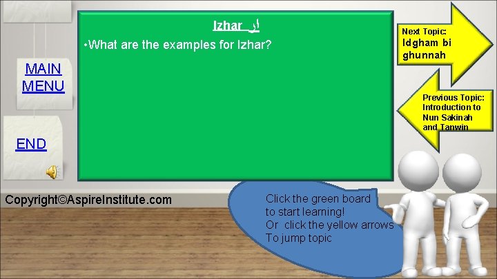 Izhar ﺍﺭ Next Topic: • What are the examples for Izhar? MAIN MENU Previous