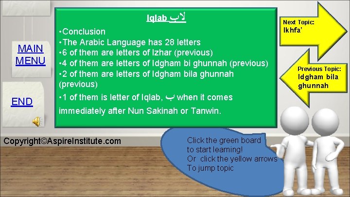 Iqlab ﻻﺏ MAIN MENU END Next Topic: • Conclusion • The Arabic Language has