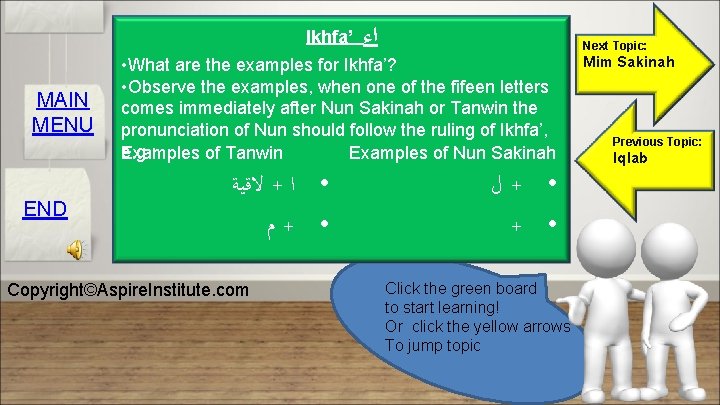 Ikhfa’ MAIN MENU END ﺍﺀ Next Topic: • What are the examples for Ikhfa’?