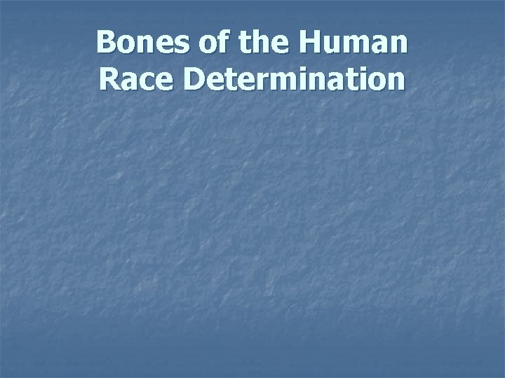 Bones of the Human Race Determination Bones of the Human Race Determination