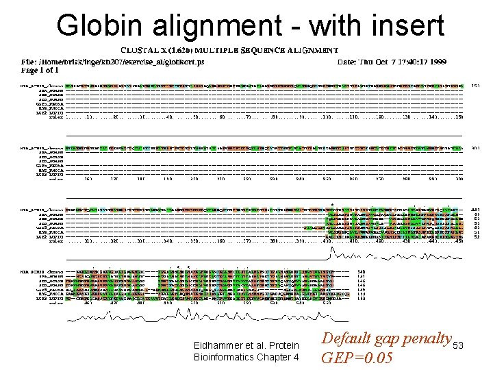 Globin alignment - with insert Eidhammer et al. Protein Bioinformatics Chapter 4 Default gap Globin alignment - with insert Eidhammer et al. Protein Bioinformatics Chapter 4 Default gap