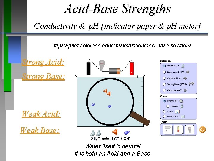 Acid-Base Strengths Conductivity & p. H [indicator paper & p. H meter] https: //phet.