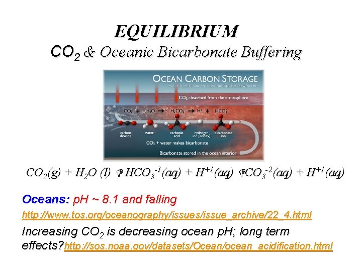 EQUILIBRIUM CO 2 & Oceanic Bicarbonate Buffering CO 2(g) + H 2 O (l)