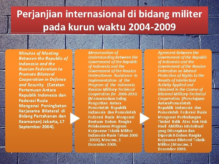 Perjanjian internasional di bidang militer pada kurun waktu 2004 -2009 Minutes of Meeting Between