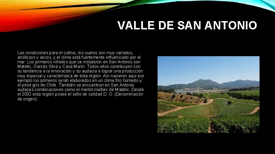 VALLE DE SAN ANTONIO Las condiciones para el cultivo, los suelos son muy variados,