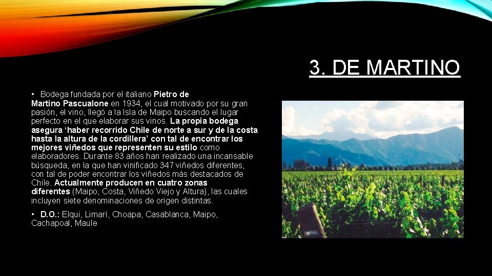  3. DE MARTINO • Bodega fundada por el italiano Pietro de Martino Pascualone