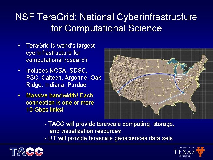 NSF Tera. Grid: National Cyberinfrastructure for Computational Science • Tera. Grid is world’s largest