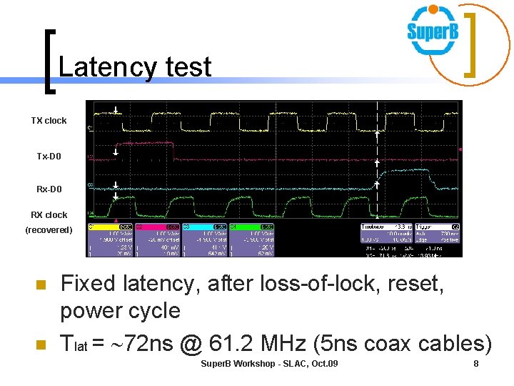 Latency test TX clock Tx-D 0 RX clock (recovered) n n Fixed latency, after