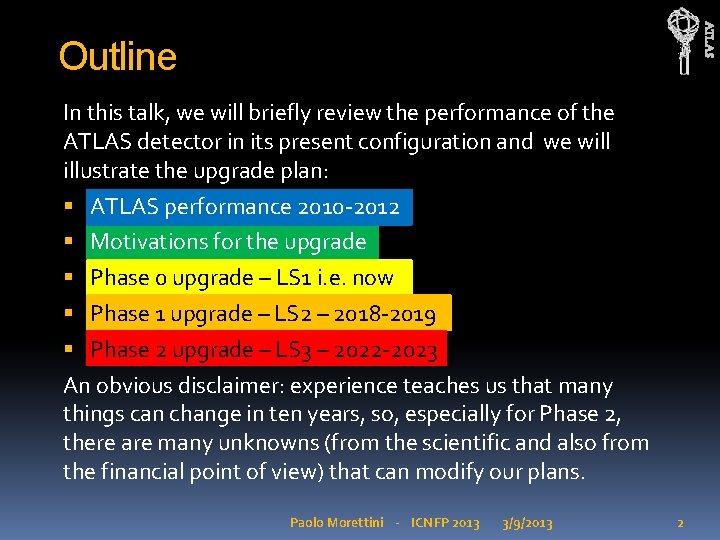 ATLAS Outline In this talk, we will briefly review the performance of the ATLAS