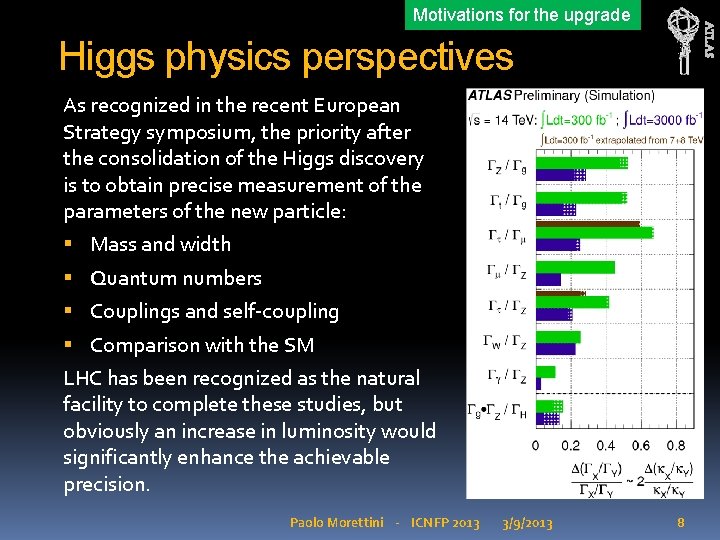 ATLAS Motivations for the upgrade Higgs physics perspectives As recognized in the recent European