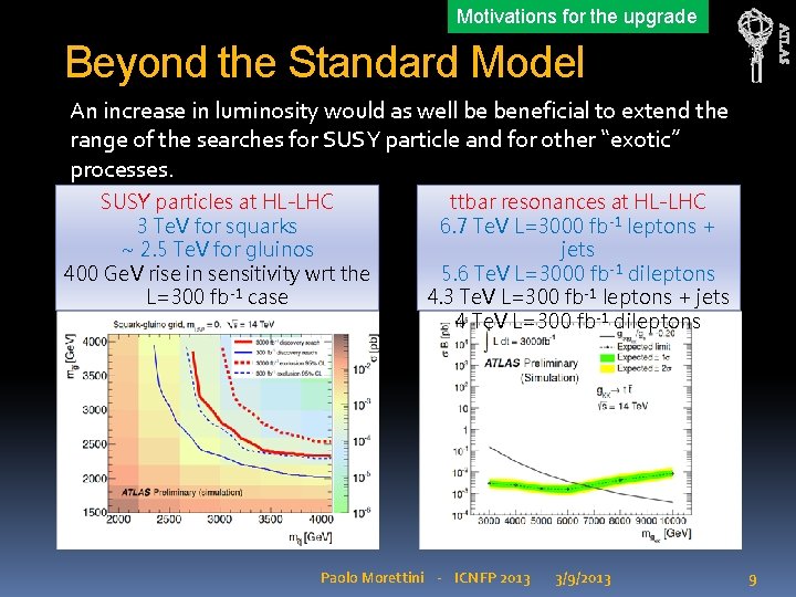 ATLAS Motivations for the upgrade Beyond the Standard Model An increase in luminosity would
