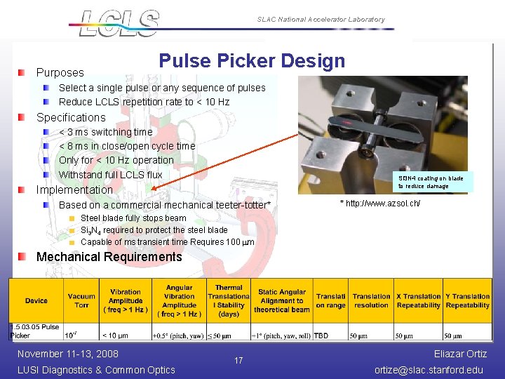 SLAC National Accelerator Laboratory Purposes Pulse Picker Design Select a single pulse or any