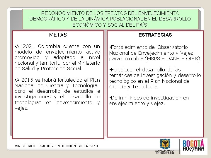 RECONOCIMIENTO DE LOS EFECTOS DEL ENVEJECIMIENTO DEMOGRÁFICO Y DE LA DINÁMICA POBLACIONAL EN EL