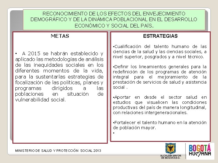 RECONOCIMIENTO DE LOS EFECTOS DEL ENVEJECIMIENTO DEMOGRÁFICO Y DE LA DINÁMICA POBLACIONAL EN EL