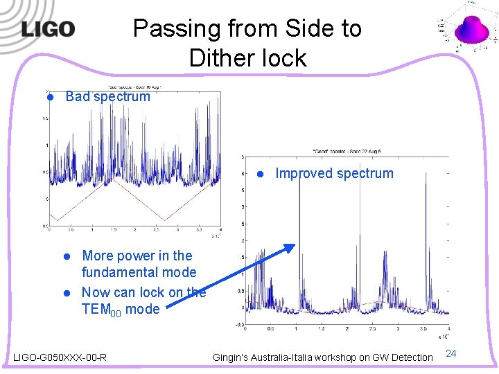 Passing from Side to Dither lock l Bad spectrum l l l Improved spectrum