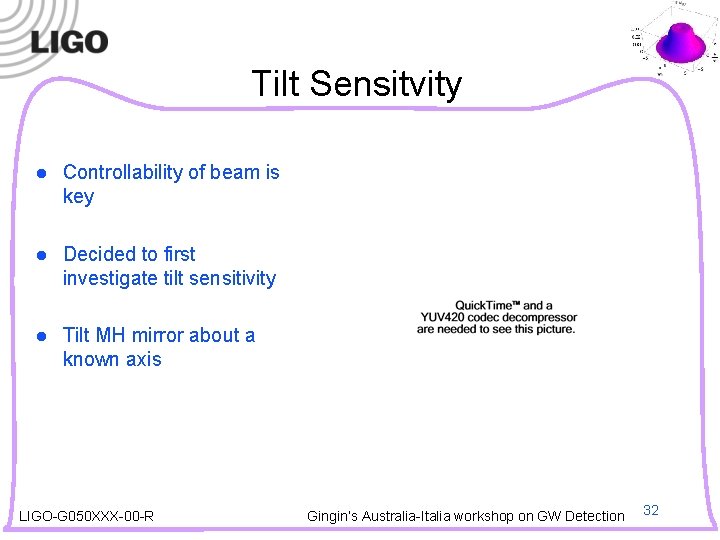 Tilt Sensitvity l Controllability of beam is key l Decided to first investigate tilt