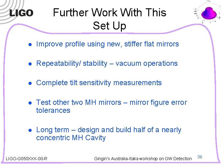 Further Work With This Set Up l Improve profile using new, stiffer flat mirrors