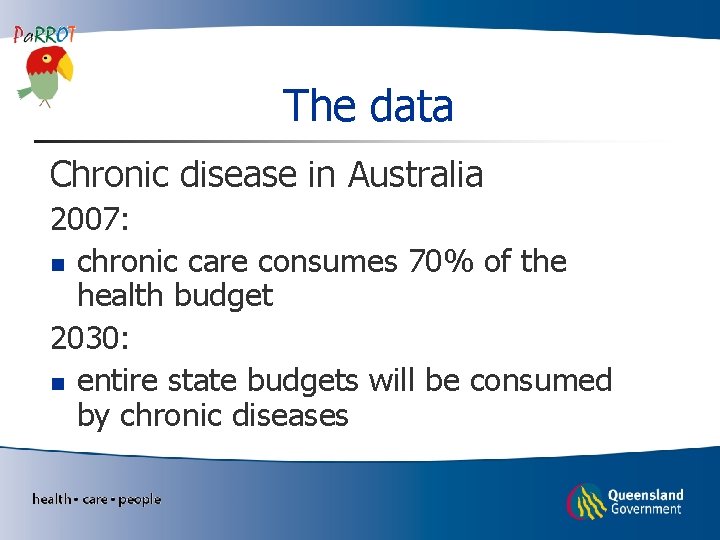 The data Chronic disease in Australia 2007: n chronic care consumes 70% of the