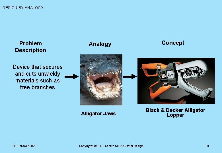 DESIGN BY ANALOGY Problem Description Analogy Concept Device that secures and cuts unwieldy materials
