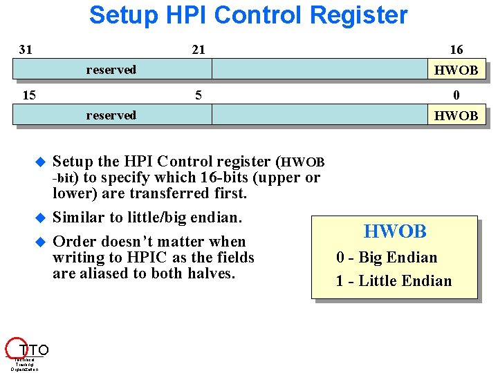 Setup HPI Control Register 31 21 16 HWOB 5 0 HWOB reserved 15 reserved