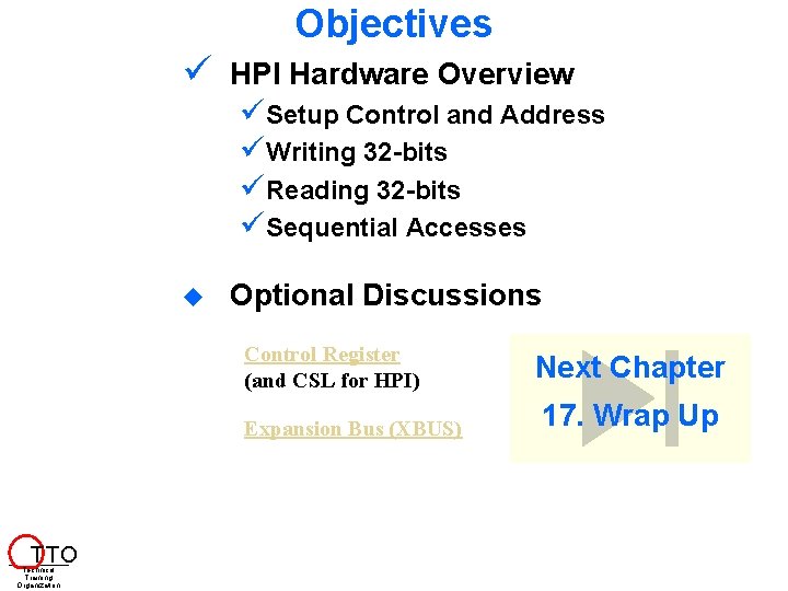 Objectives HPI Hardware Overview Setup Control and Address Writing 32 -bits Reading 32 -bits