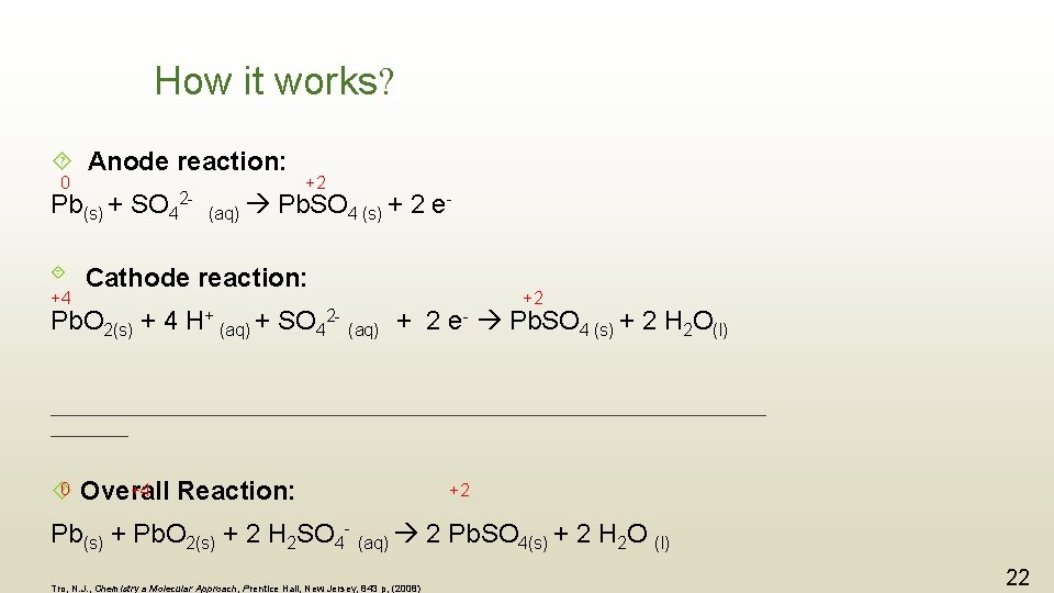 How it works? Anode reaction: 0 +2 Pb(s) + SO 42 - (aq) Pb.