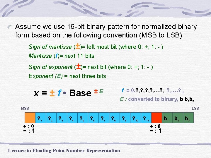 Assume we use 16 -bit binary pattern for normalized binary form based on the