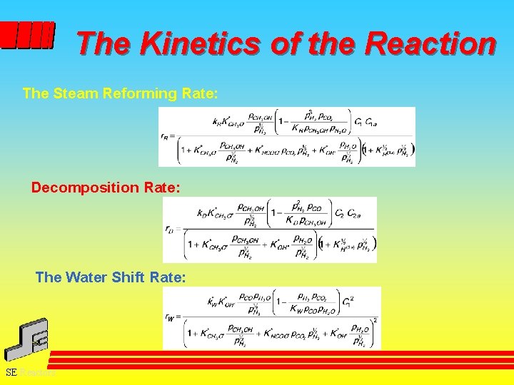The Kinetics of the Reaction The Steam Reforming Rate: Decomposition Rate: The Water Shift