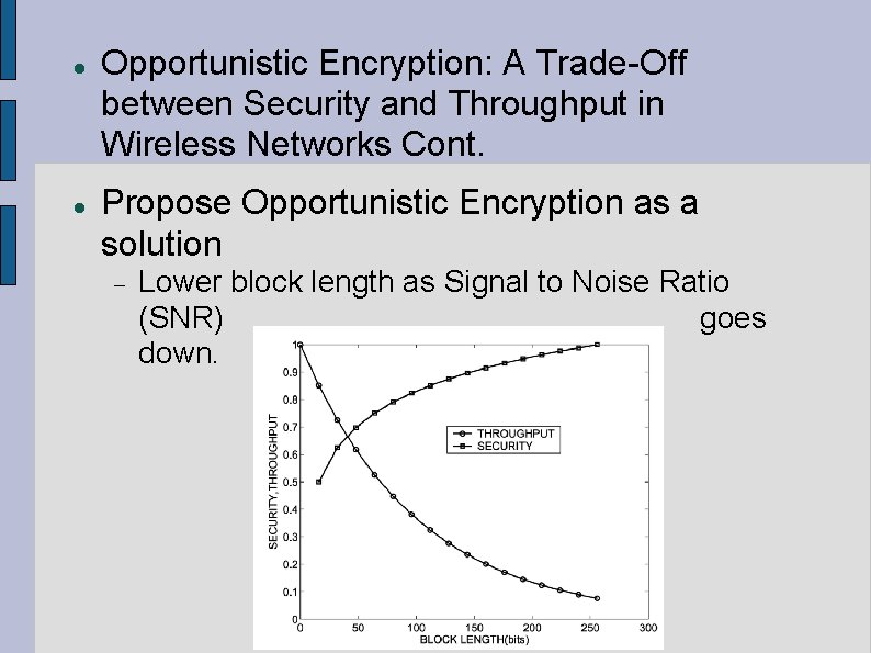  Opportunistic Encryption: A Trade-Off between Security and Throughput in Wireless Networks Cont. Propose