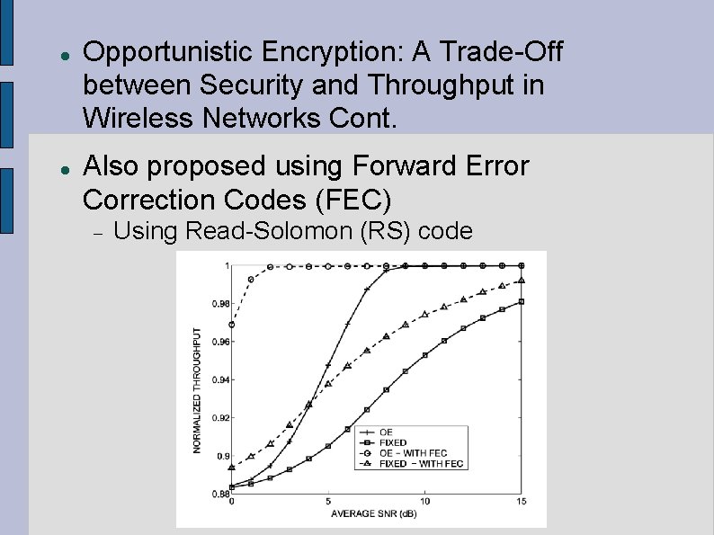  Opportunistic Encryption: A Trade-Off between Security and Throughput in Wireless Networks Cont. Also