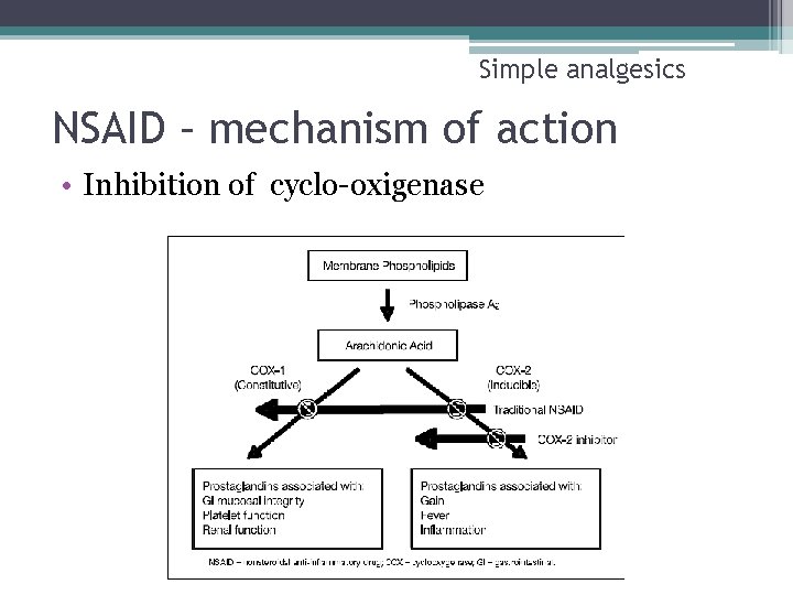 Simple analgesics NSAID – mechanism of action • Inhibition of cyclo-oxigenase 
