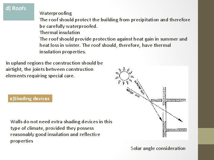 d) Roofs Waterproofing The roof should protect the building from precipitation and therefore be