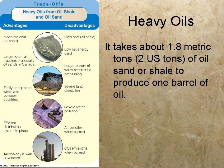 Heavy Oils It takes about 1. 8 metric tons (2 US tons) of oil