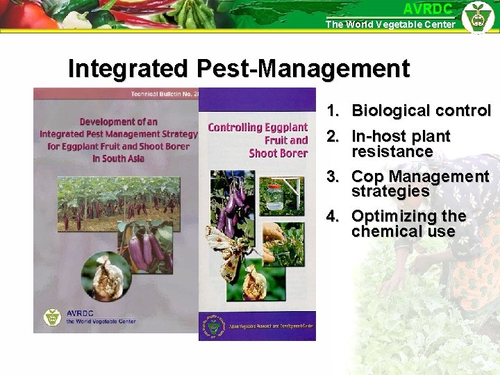 AVRDC The World Vegetable Center Integrated Pest-Management 1. Biological control 2. In-host plant resistance