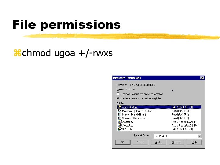 File permissions zchmod ugoa +/-rwxs 