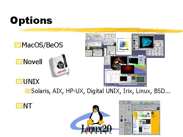 Options y. Mac. OS/Be. OS y. Novell y. UNIX x. Solaris, AIX, HP-UX, Digital