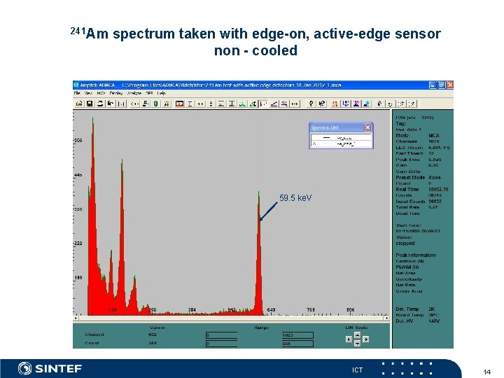 241 Am spectrum taken with edge-on, active-edge sensor non - cooled 59. 5 ke.