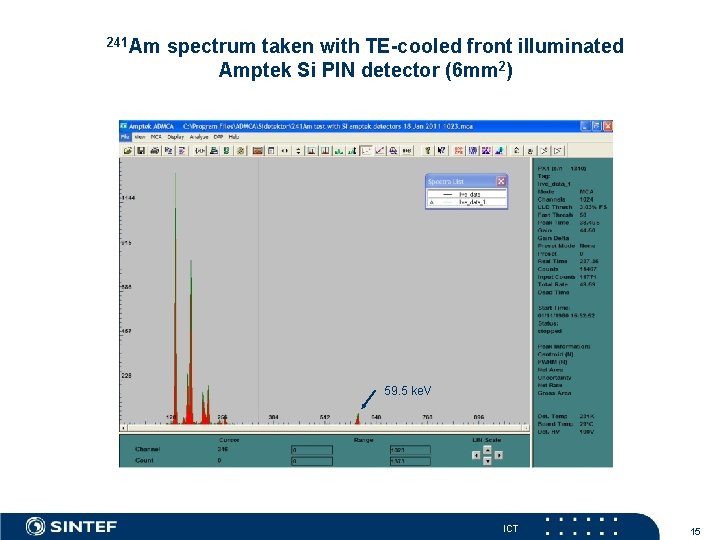 241 Am spectrum taken with TE-cooled front illuminated Amptek Si PIN detector (6 mm