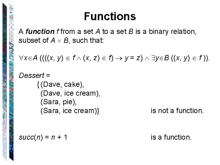 Functions A function f from a set A to a set B is a