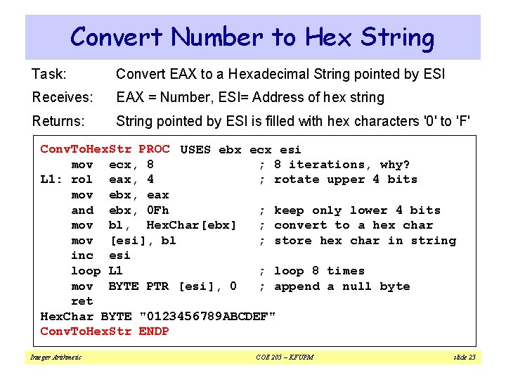 Convert Number to Hex String Task: Convert EAX to a Hexadecimal String pointed by