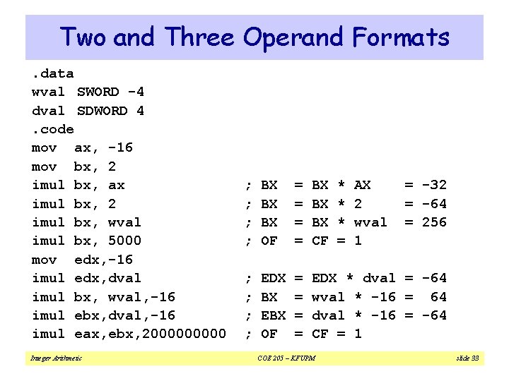 Two and Three Operand Formats. data wval SWORD -4 dval SDWORD 4. code mov