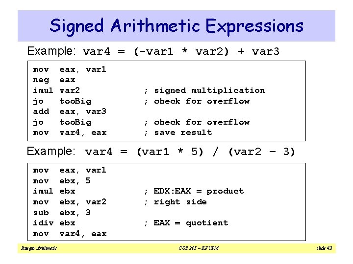 Signed Arithmetic Expressions Example: var 4 = (-var 1 * var 2) + var