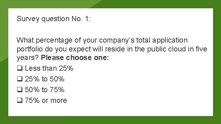 Survey question No. 1: What percentage of your company’s total application portfolio do you