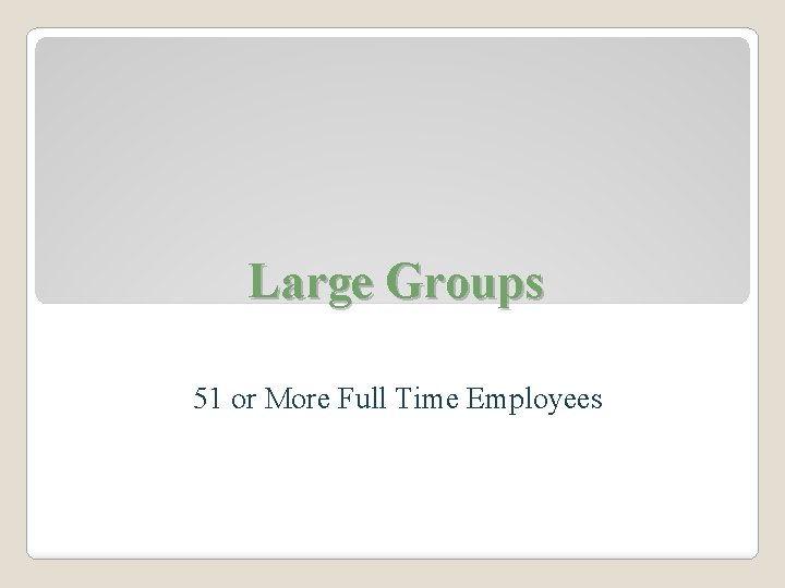 Large Groups 51 or More Full Time Employees 