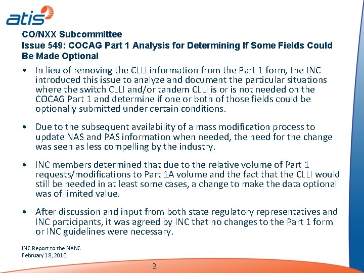 CO/NXX Subcommittee Issue 549: COCAG Part 1 Analysis for Determining If Some Fields Could