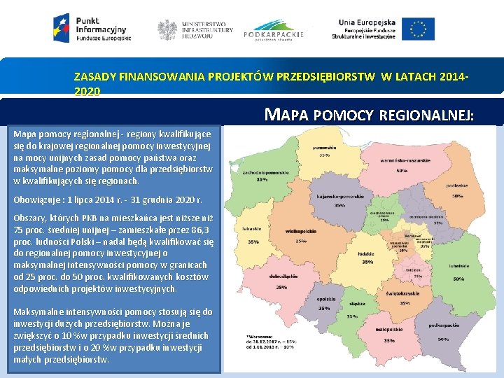 ZASADY FINANSOWANIA PROJEKTÓW PRZEDSIĘBIORSTW W LATACH 20142020 Mapa pomocy regionalnej - regiony kwalifikujące się