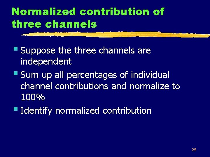 Normalized contribution of three channels § Suppose three channels are independent § Sum up