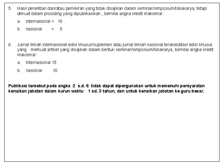 5. 6. Hasil penelitian dan/atau pemikiran yang tidak disajikan dalam seminar/simposium/lokakarya, tetapi dimuat dalam