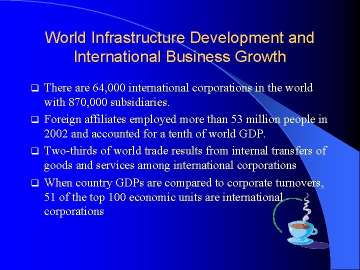 World Infrastructure Development and International Business Growth There are 64, 000 international corporations in